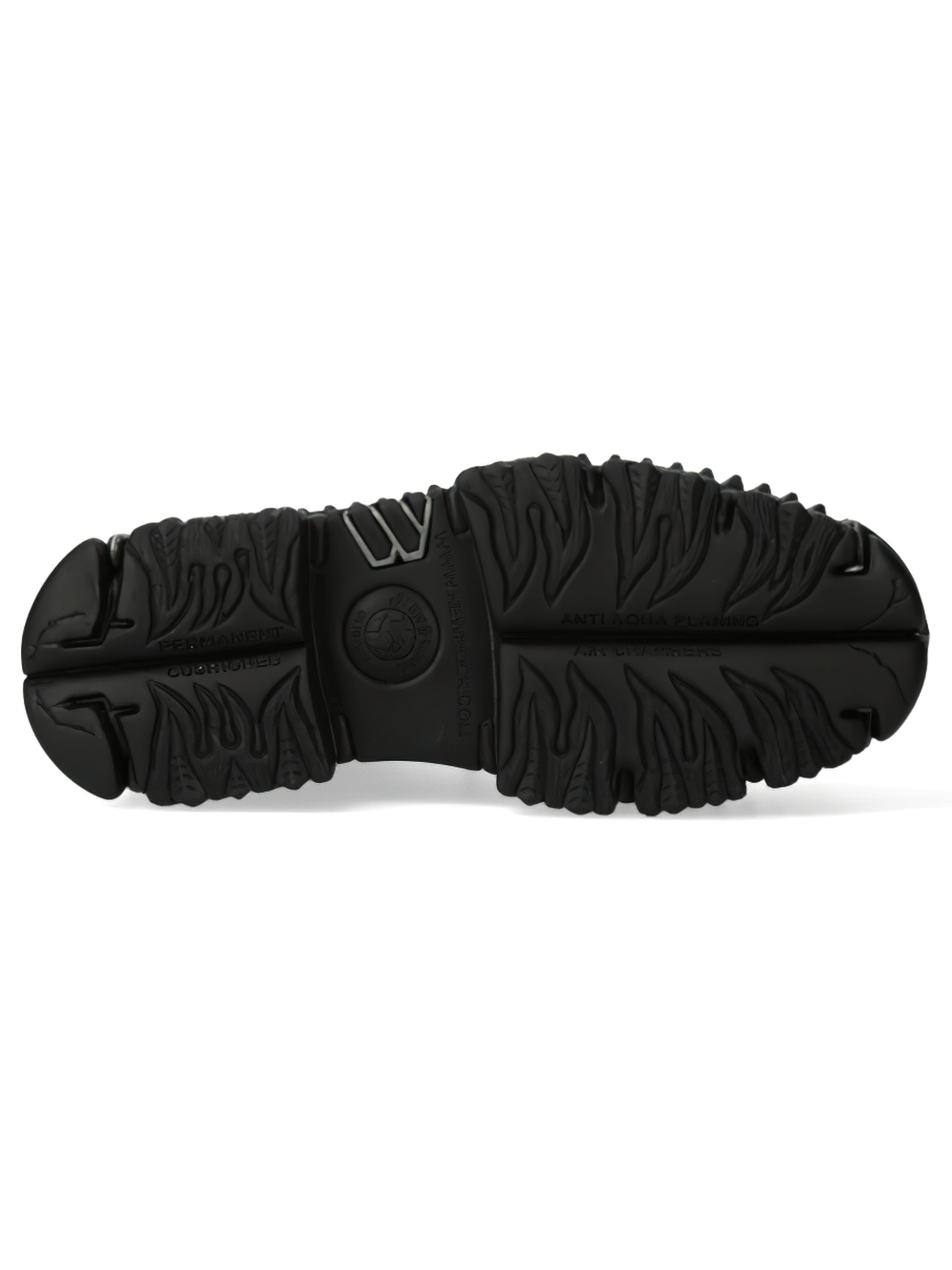 Bottom view of NEW ROCK unisex black gothic platform boots showcasing textured sole design.