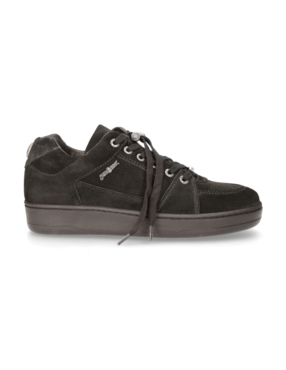 Men's black punk-inspired suede sneakers featuring a lace-up design and durable rubber sole.