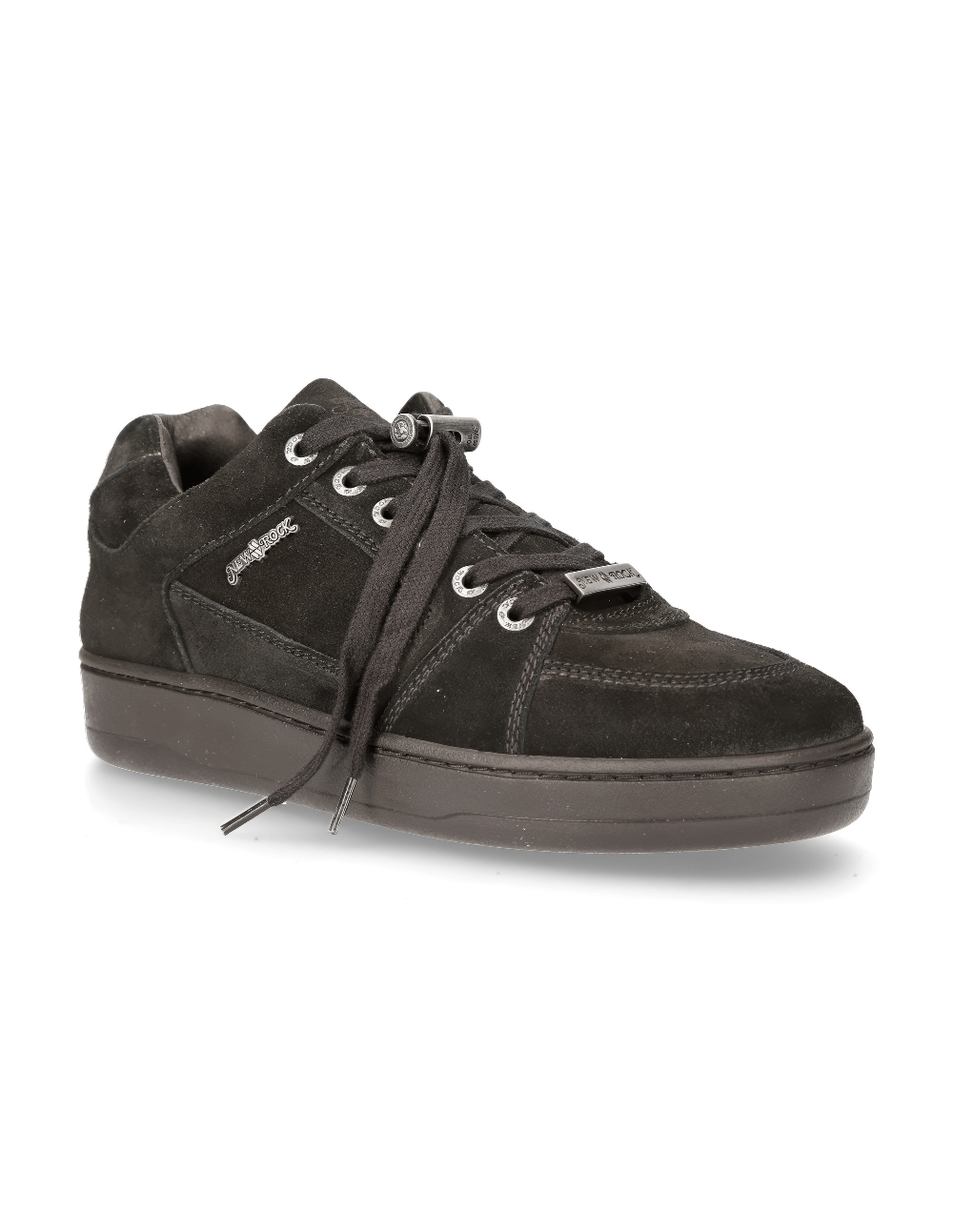 Stylish black suede punk sneakers for men with lace-up design and flat heel, perfect for daily wear and comfort.