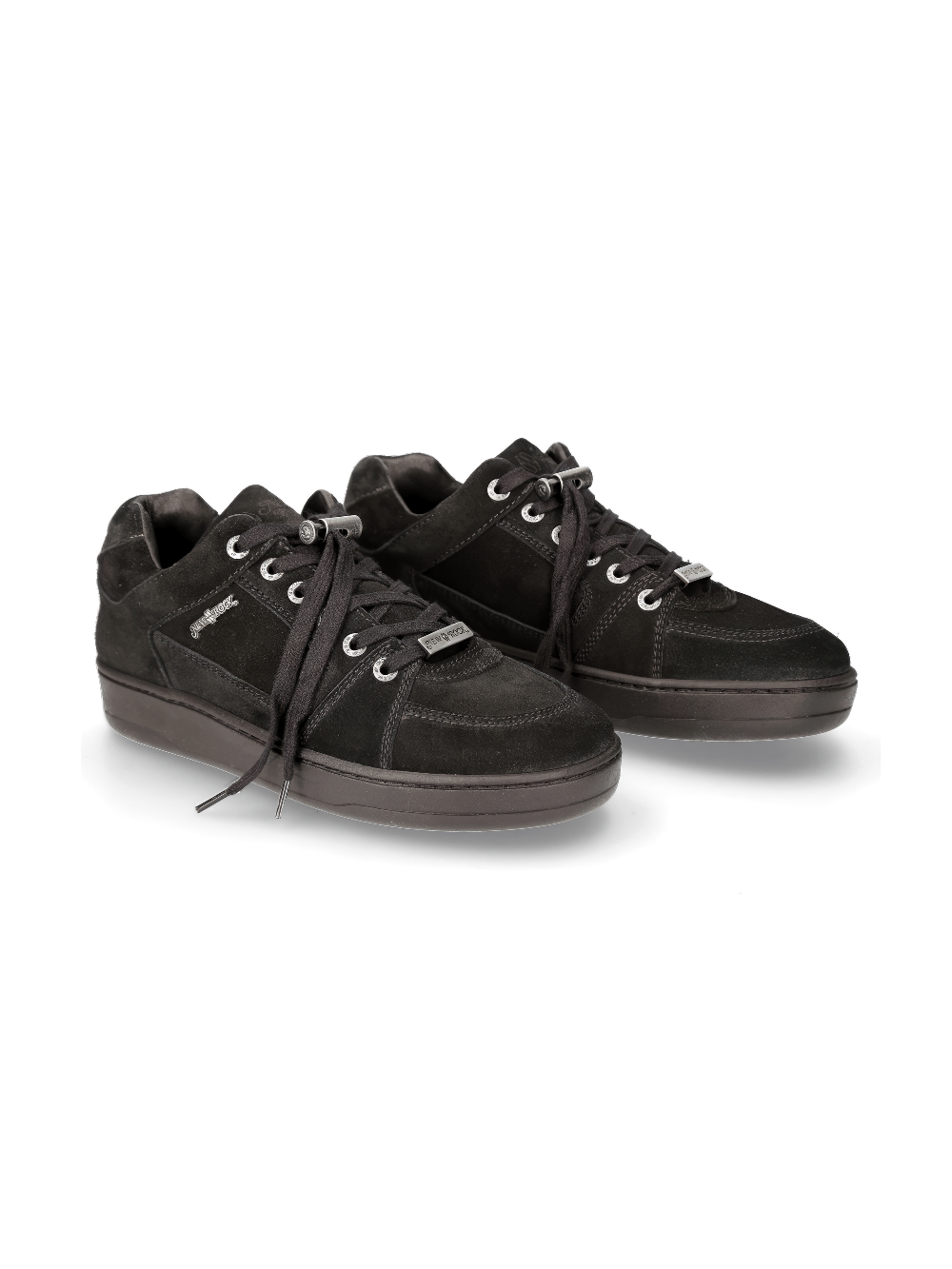 Stylish black suede punk sneakers for men with lace-up design and natural rubber sole, ideal for trendy everyday wear.