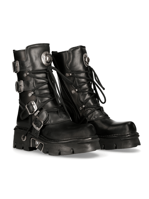 NEUE ROCK Damen Gothic Schwarze Stiefel mit Metallischen Akzenten