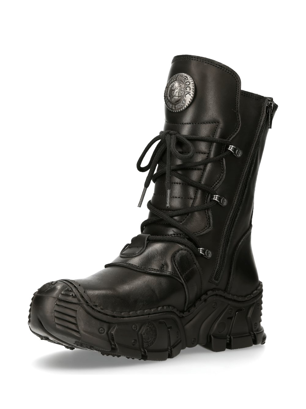 NEW ROCK Unisex Gothic Black Buckled Gothic Impact Boots