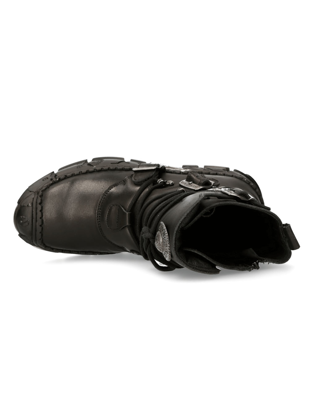 NEW ROCK Men's Gothic Impact Boots featuring buckles, high-top design, and leather construction, perfect for a gothic wardrobe.