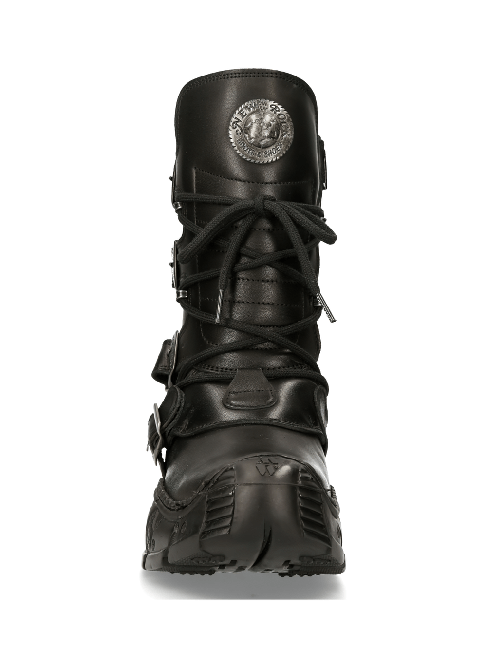 NEW ROCK Unisex Gothic Black Buckled Gothic Impact Boots