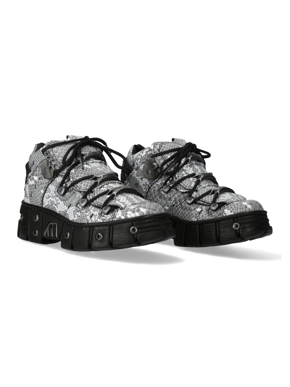Men's gray heavy rock leather ankle boots with a rugged design and lace-up closure.