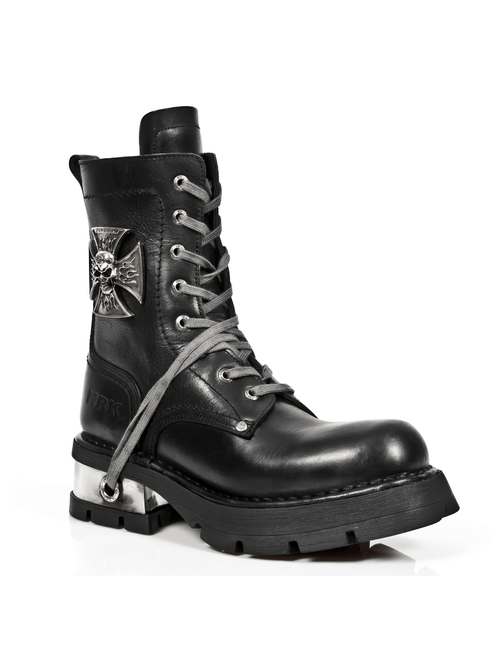 NOUVEAU ROCK Bottine en cuir à lacets avec crâne en métal pour femme