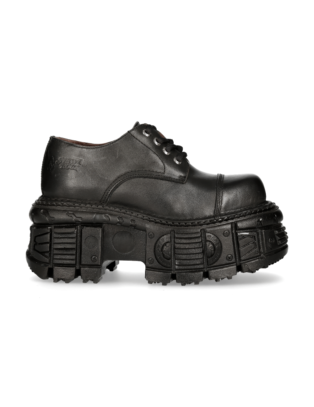 Men's rugged black leather platform ankle shoes with a bold punk style and durable PU-ultra sole.