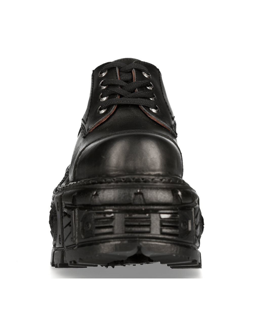 Front view of NEW ROCK Men's Black Platform Ankle Boots featuring lace-up design and bold PU-ultra sole.