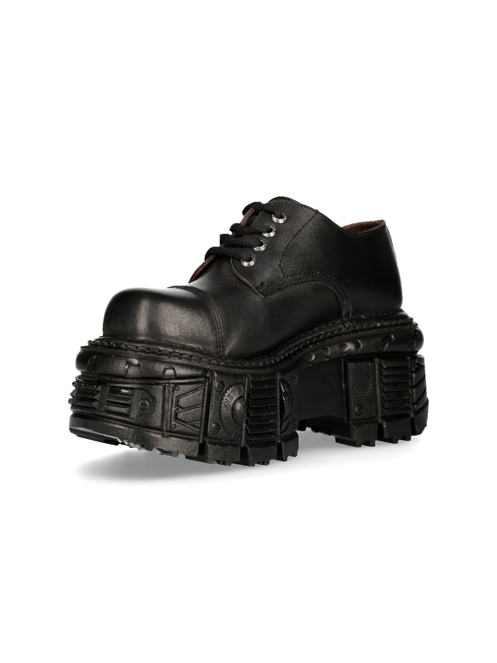 NEW ROCK Men's black leather platform ankle shoes with punk style, featuring a 4 cm heel and durable PU-ultra sole.