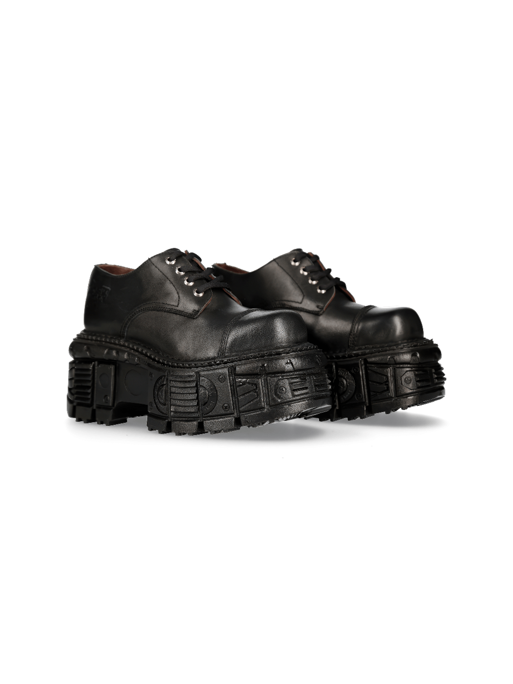 NEW ROCK Men's rugged black platform ankle shoes with lace-up clasp and durable PU-ultra sole.