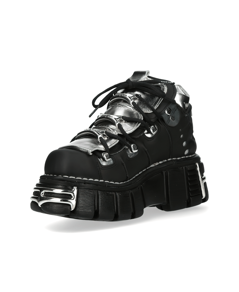 NEW ROCK Unisex Rugged Metal Lace-Up Ankle Boots