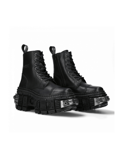 NEW ROCK Men's Zipper Ankle Boots with Metallic Pieces