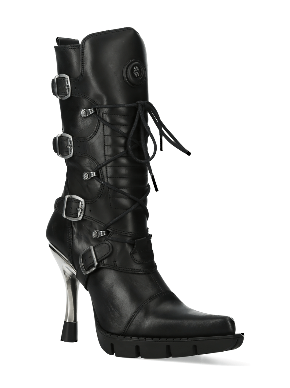 NEW ROCK Urban Black Lace-Up Heeled Boots With Buckles