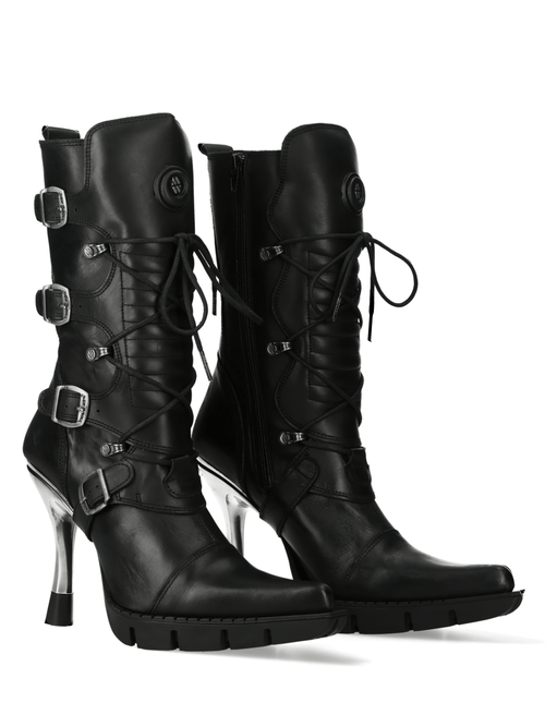 NEW ROCK Urban Schwarze Schnürstiefel mit Absatz und Schnallen