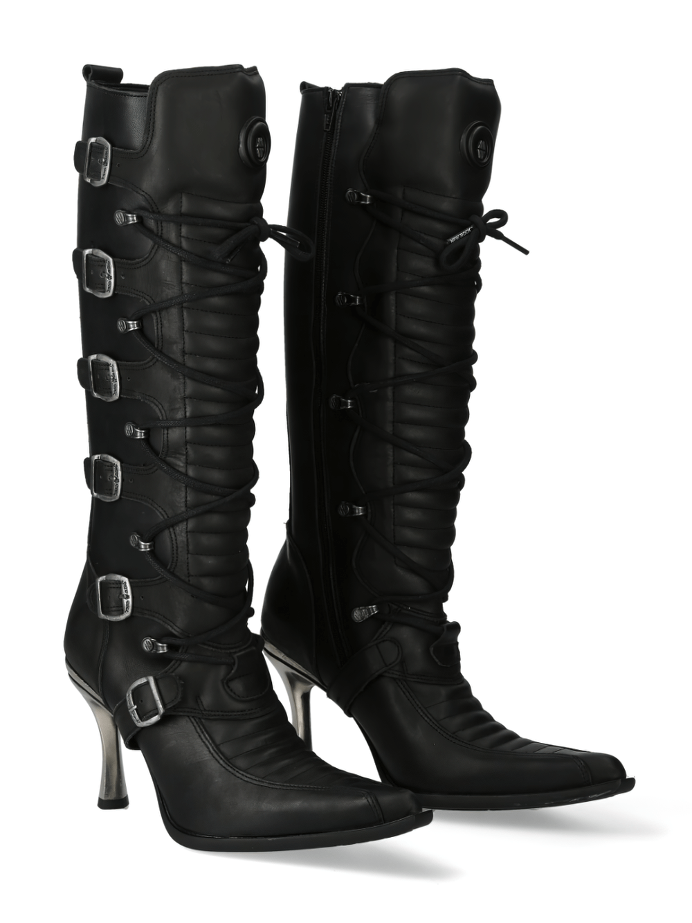 NEW ROCK Urban Black Leather High Boots with Metallic Edge