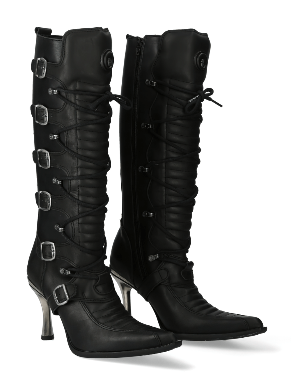 NEW ROCK Urban Black Leather High Boots with Metallic Edge and Buckle Details for a Bold Look