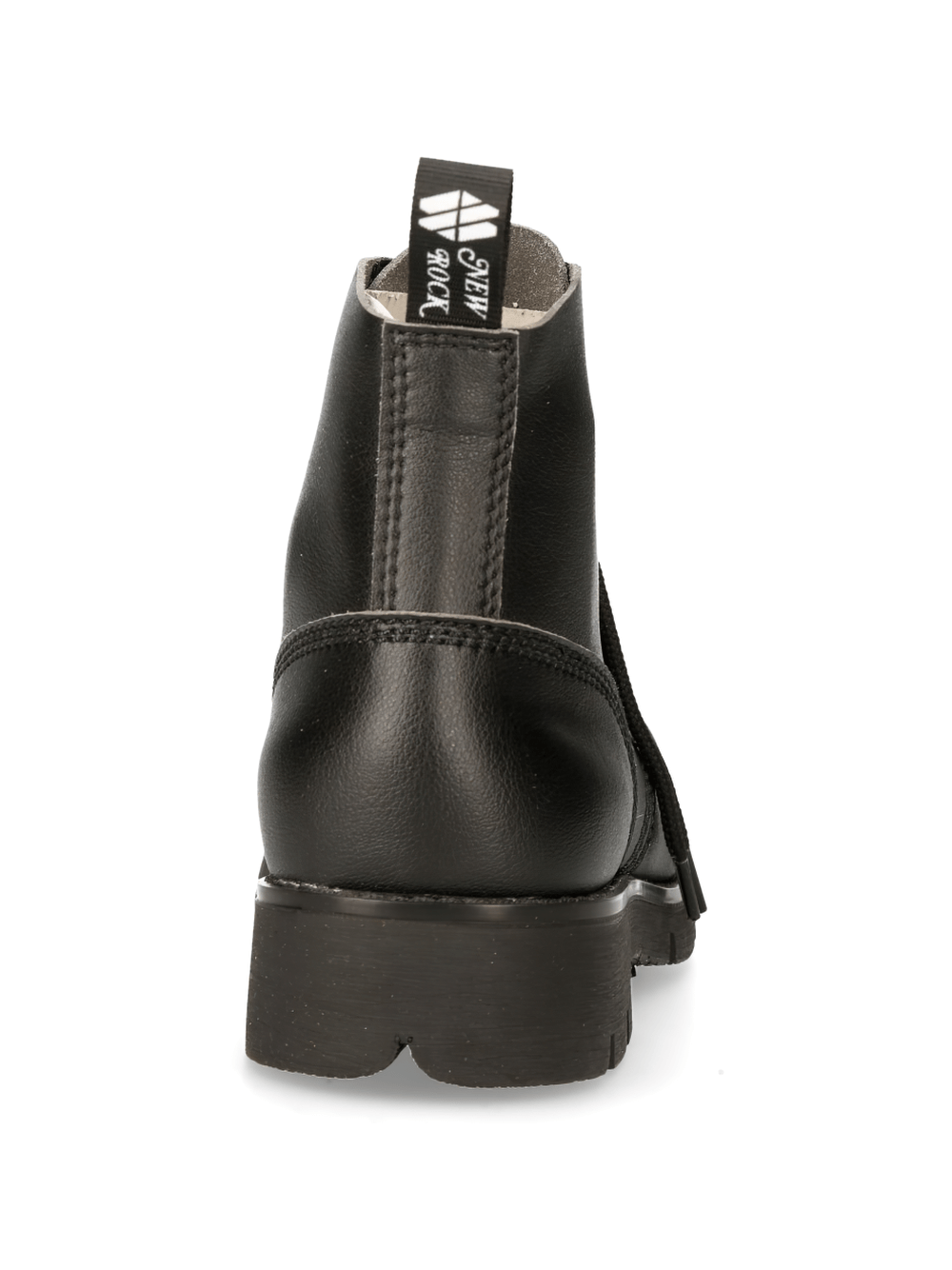 Back view of NEW ROCK Urban Black Ranger Lace-Up Ankle Boots showcasing sleek design and edgy style.