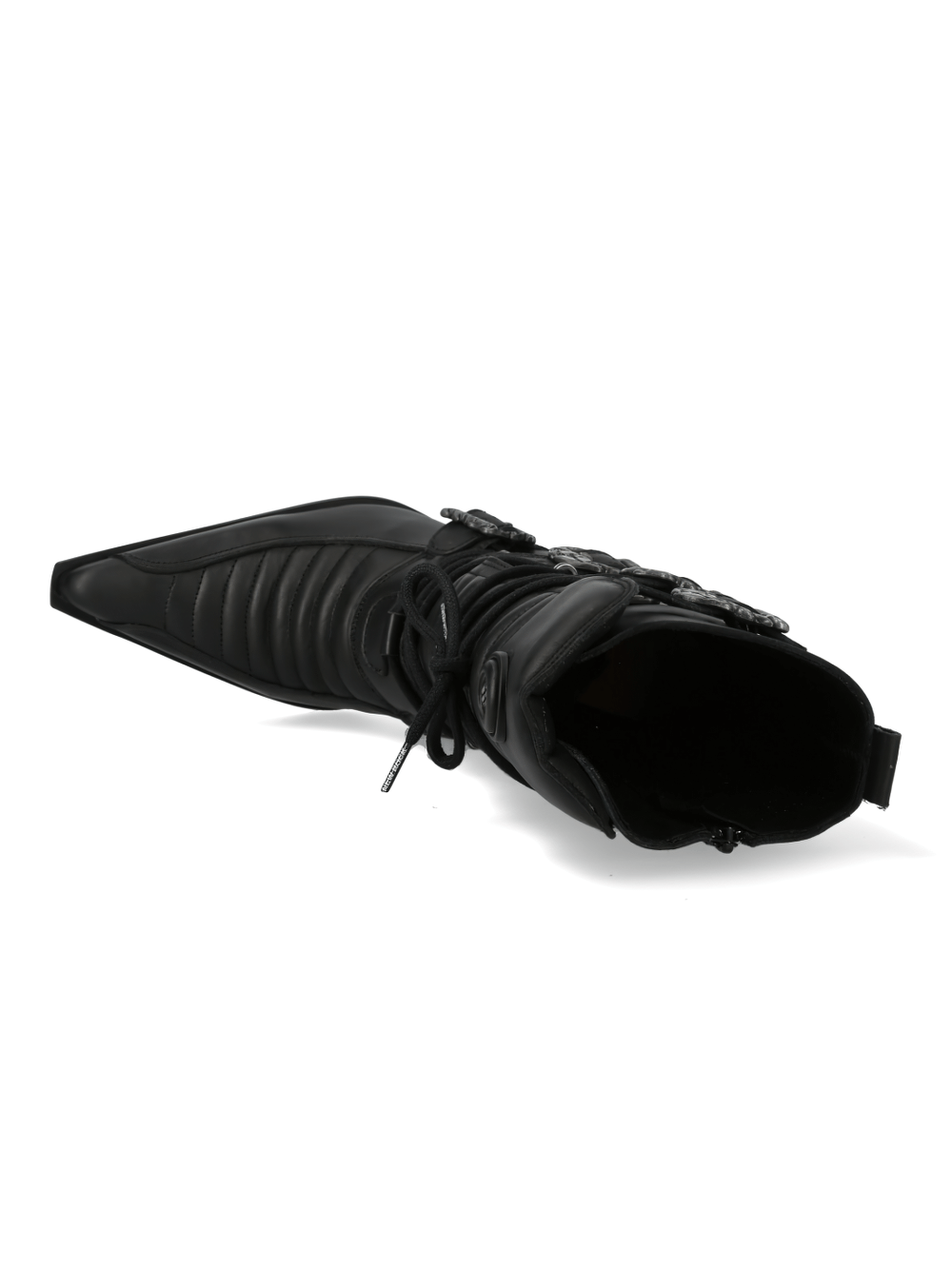 Overview of NEW ROCK Urban Gothic High-Heeled Lace-Up Boots, featuring pointed toe and lace-up design for punk-inspired style.