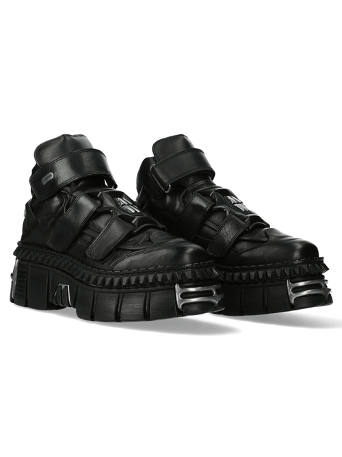 Bottes Noires Urbaines Lourd pour Femme NEW ROCK avec Brides Velcro