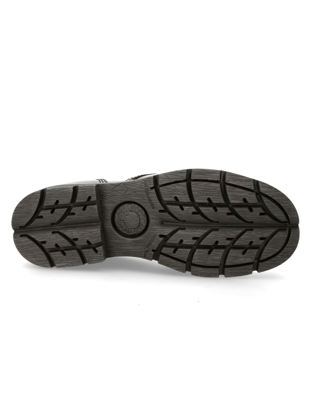 Black rubber sole of NEW ROCK Urban Heavy Lace-Up Ankle Boots showcasing rugged traction and style.