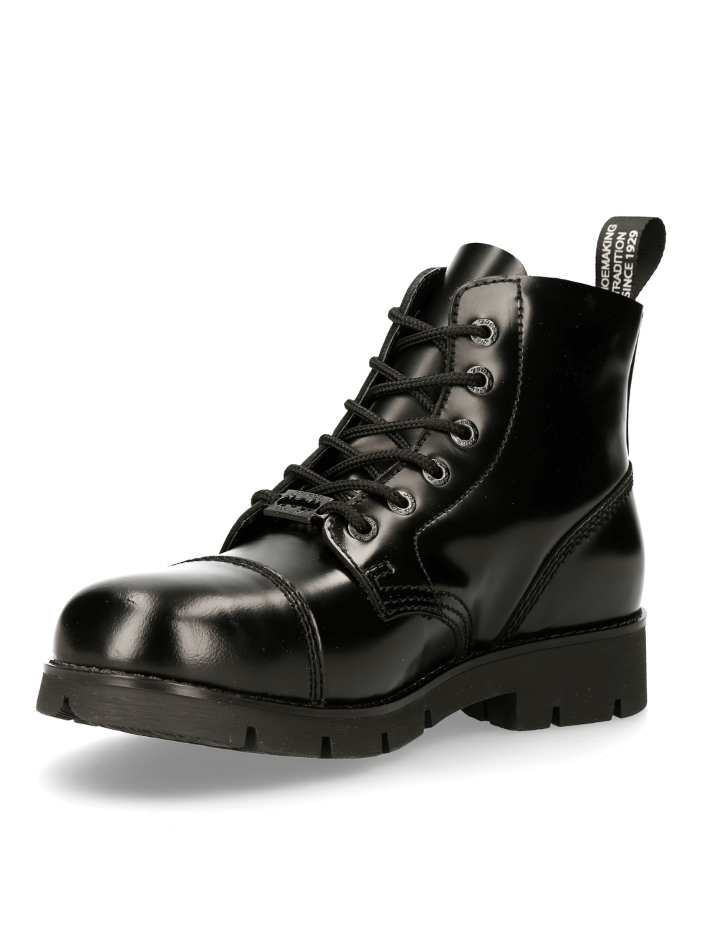 NEW ROCK Urban Heavy Lace-Up Black Ankle Boots, punk style with rugged rubber sole, perfect for edgy fashion.