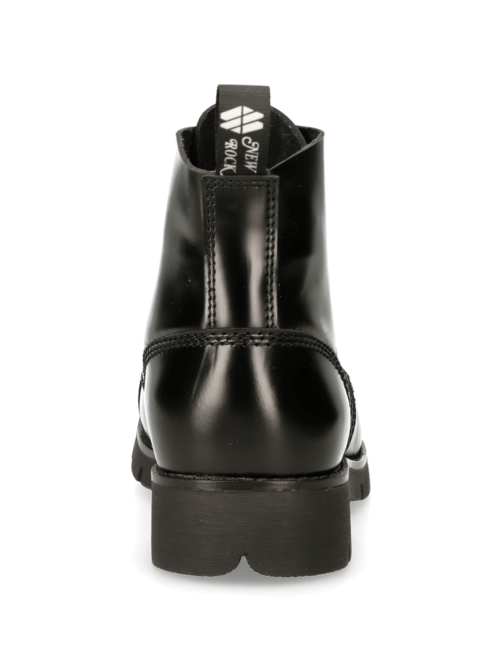Back view of NEW ROCK Urban Heavy Lace-Up Black Ankle Boots from the RANGER COLLECTION, showcasing sleek design.