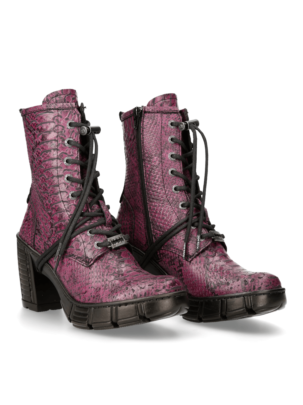 NEW ROCK Urban Lace-Up Ankle Boots with Metallic Heels