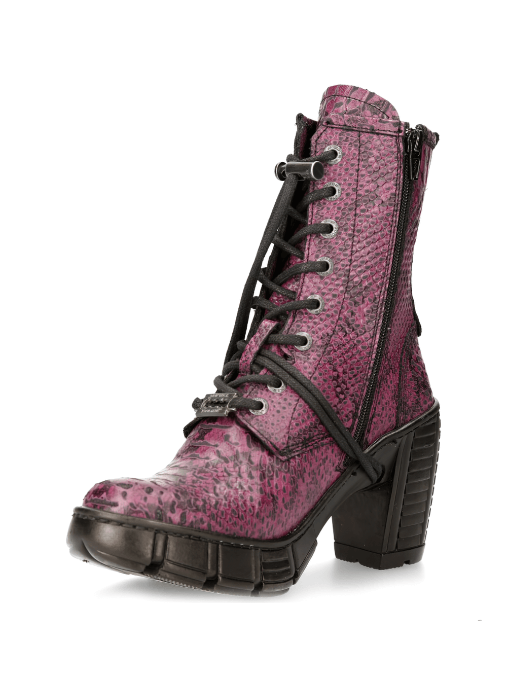 NEW ROCK Purple Lace-Up Ankle Boots with Metallic Heel and Unique Design from TRAIL Collection.