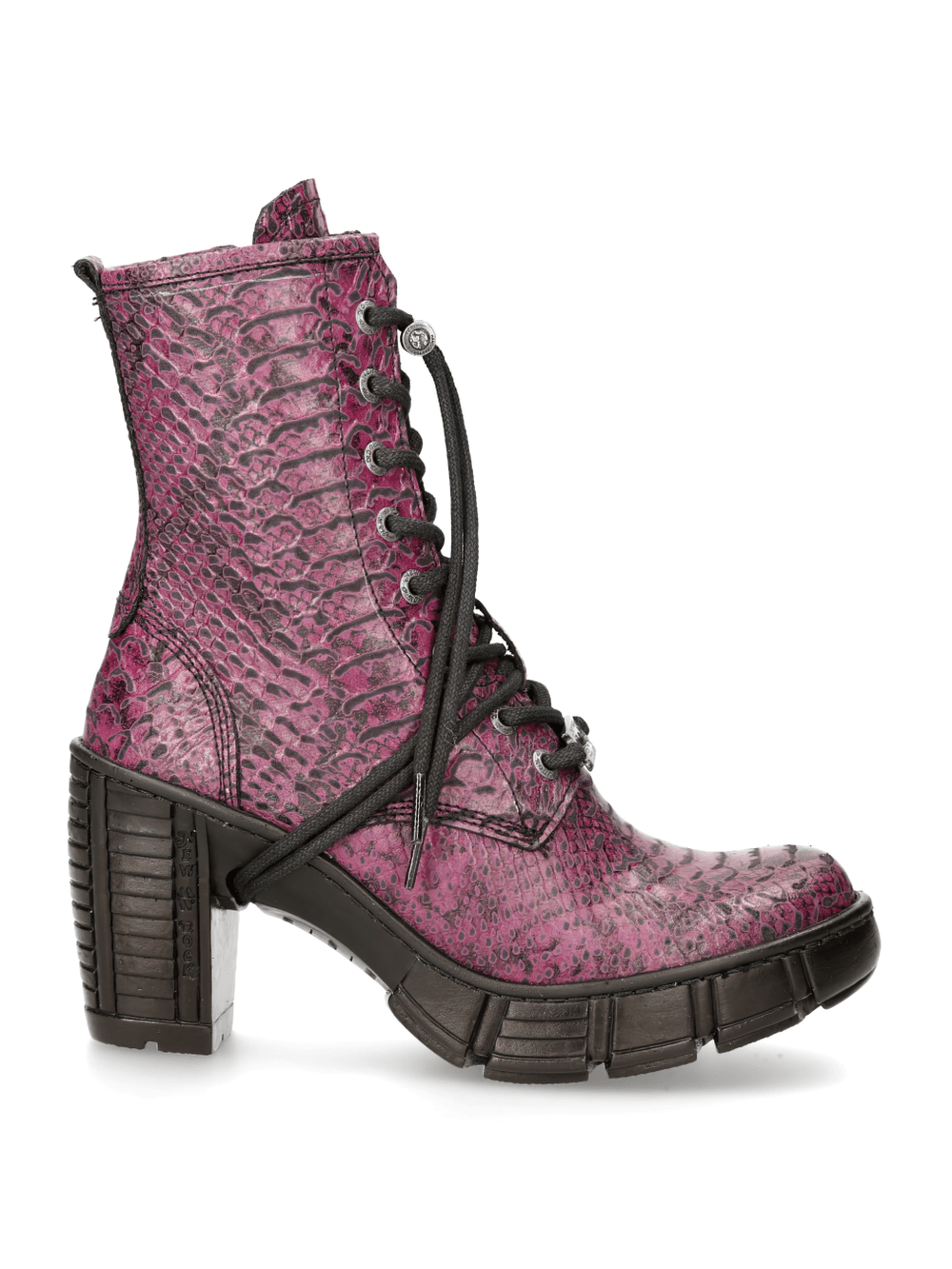 Purple lace-up ankle boots with metallic heels, showcasing a unique rock style from the TRAIL Collection.