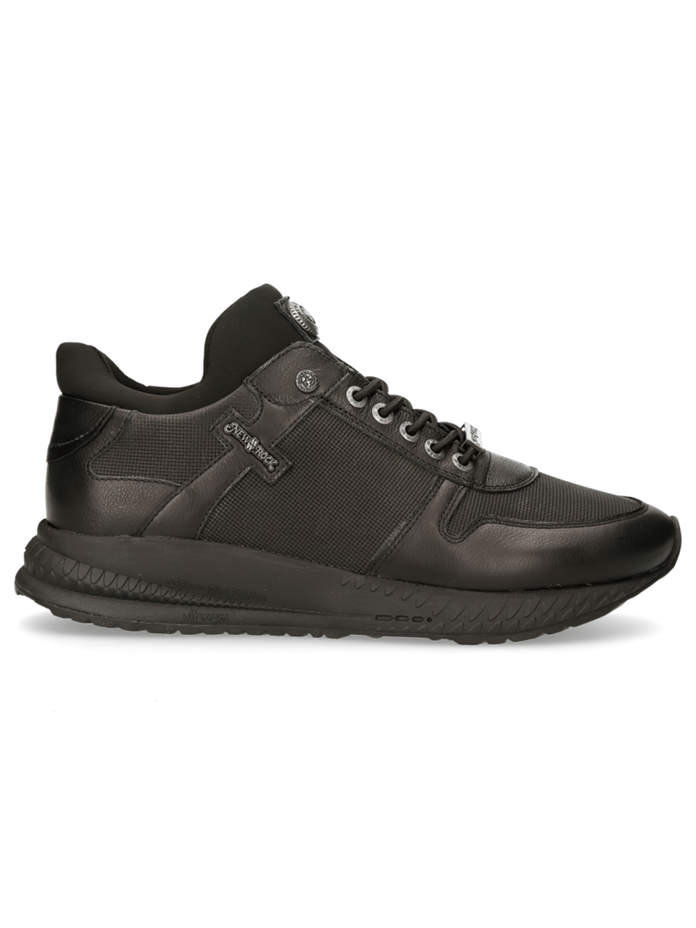 NEW ROCK Men's Urban Lace-Up Genuine Leather Sports Shoes in stylish black with a modern design.
