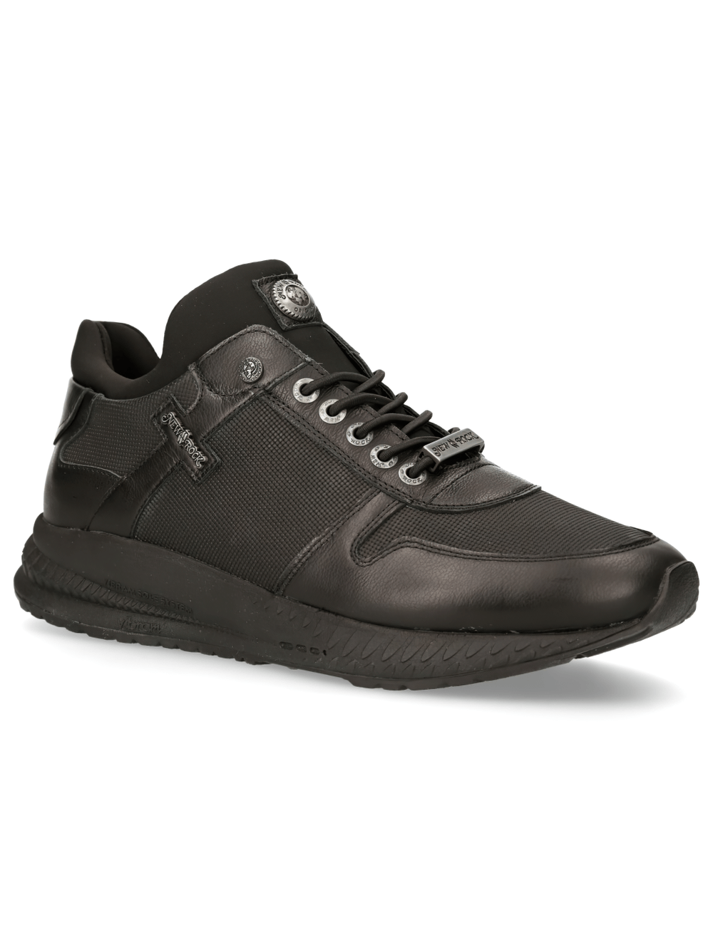 NEW ROCK Men's Urban Lace-Up Genuine Leather Black Sneakers for stylish fashion-forward looks.