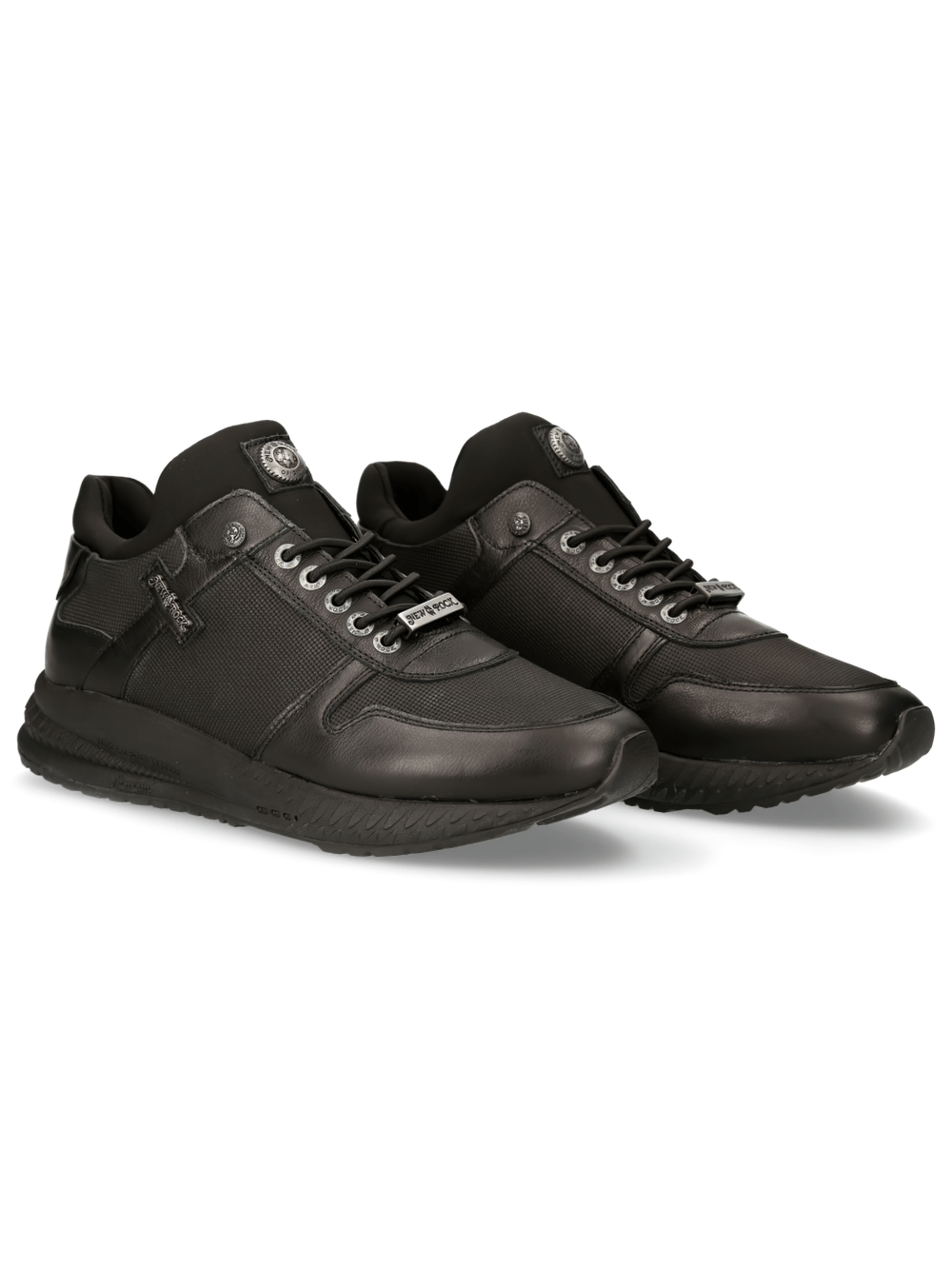 NEW ROCK Men's Urban Lace-Up Genuine Leather Black Sneakers - Stylish, sporty, and perfect for edgy urban fashion.