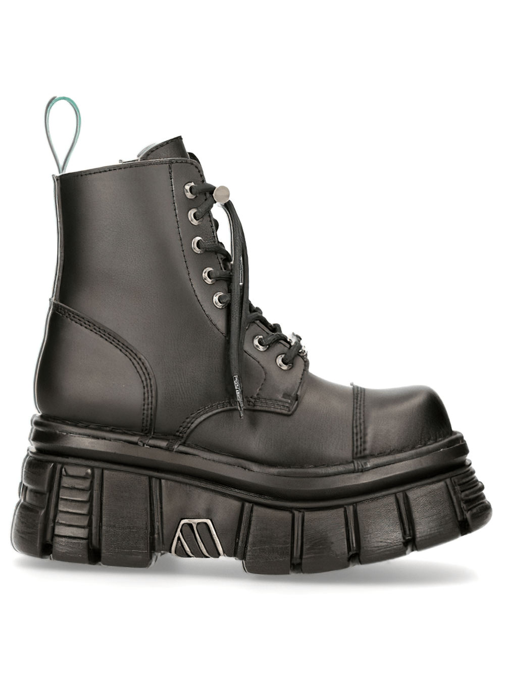 NEW ROCK Urban Military Vegan Ankle Boots in black with lace-up, eco-friendly, chunky platform sole for maximum durability.