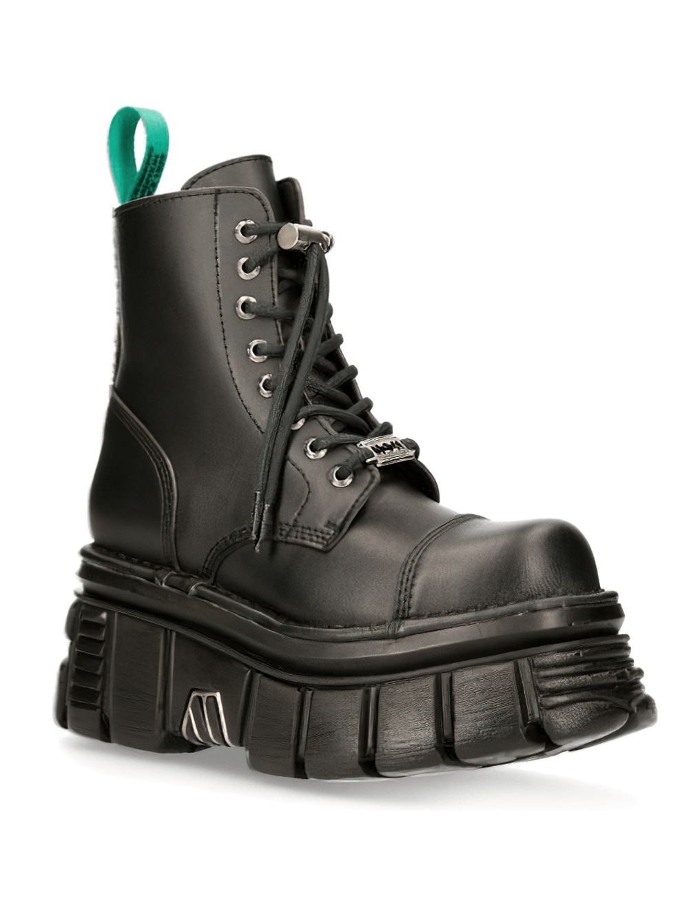 NEW ROCK Urban Military Vegan Ankle Boots in black with laces and chunky platform for stylish, sustainable footwear.