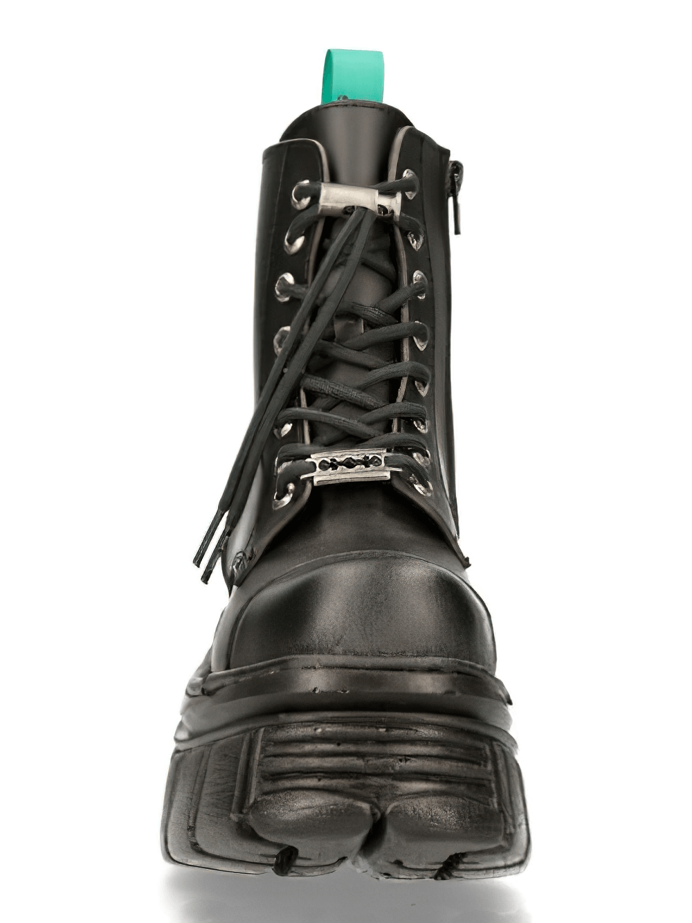 Eco-friendly black vegan ankle boots with lace-up design and trendy chunky sole for sustainable style.