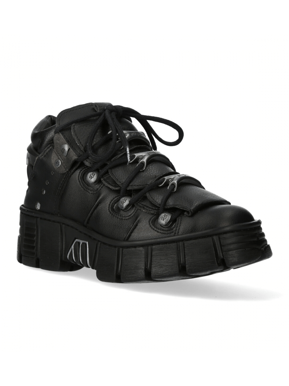 Edgy black lace-up platform shoes with chunky soles, perfect for streetwear and urban fashion lovers.