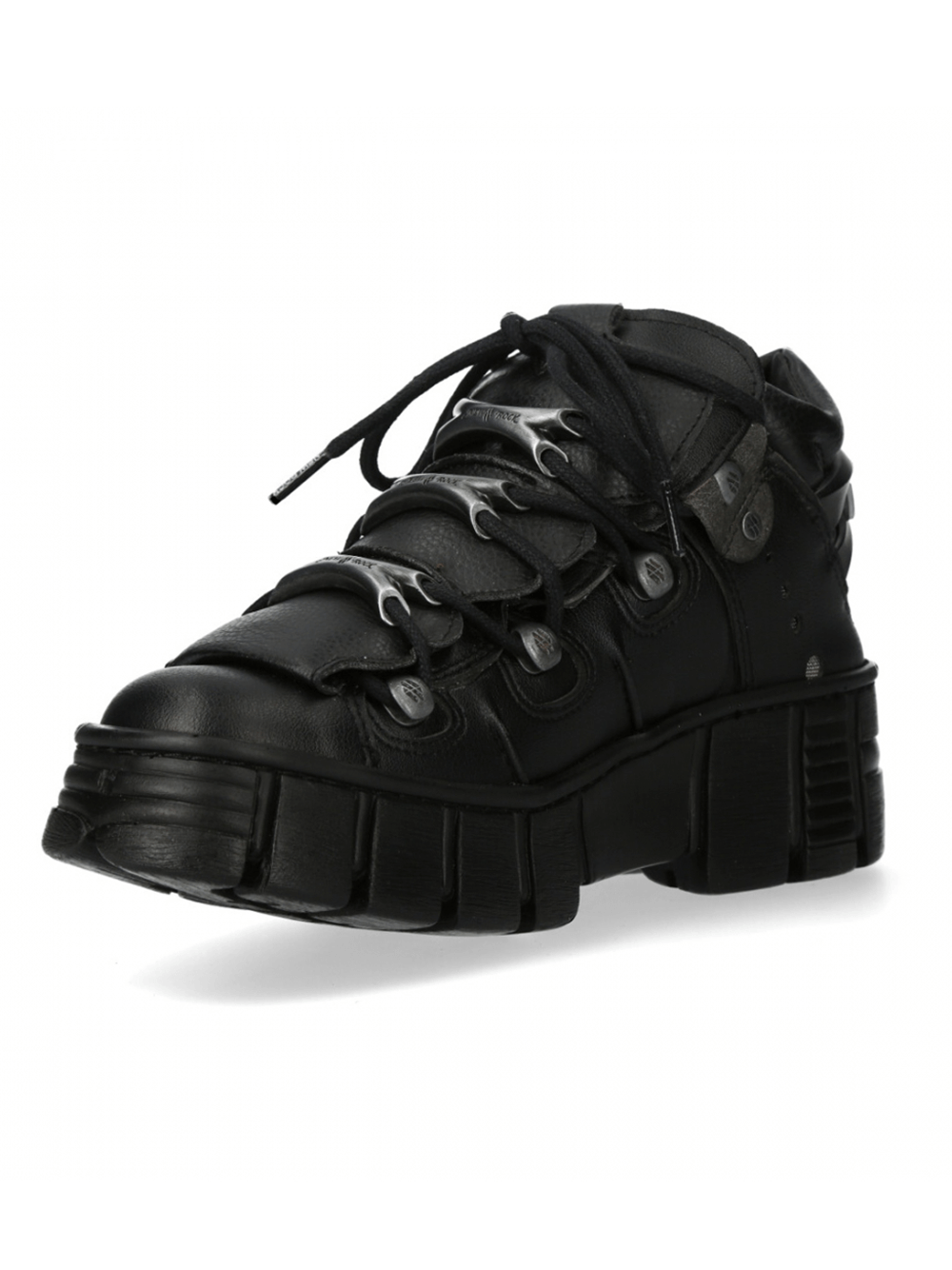 Edgy black lace-up platform shoes with chunky soles, designed for urban streetwear style and bold fashion statements.