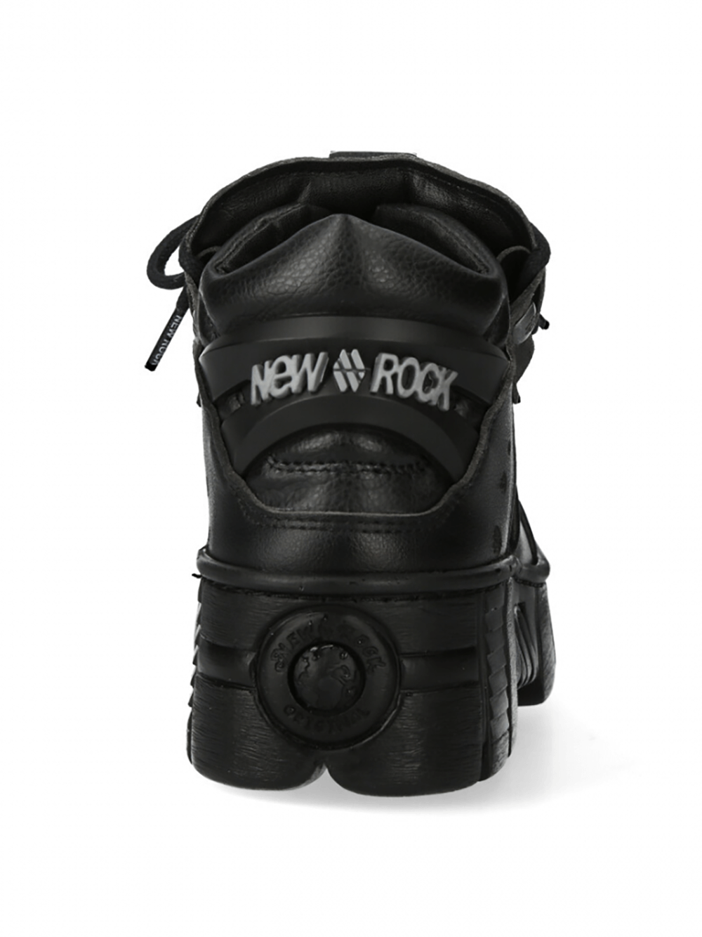 Back view of NEW ROCK Urban Punk Platform Shoes with chunky soles in sleek black finish. Perfect for bold streetwear style.