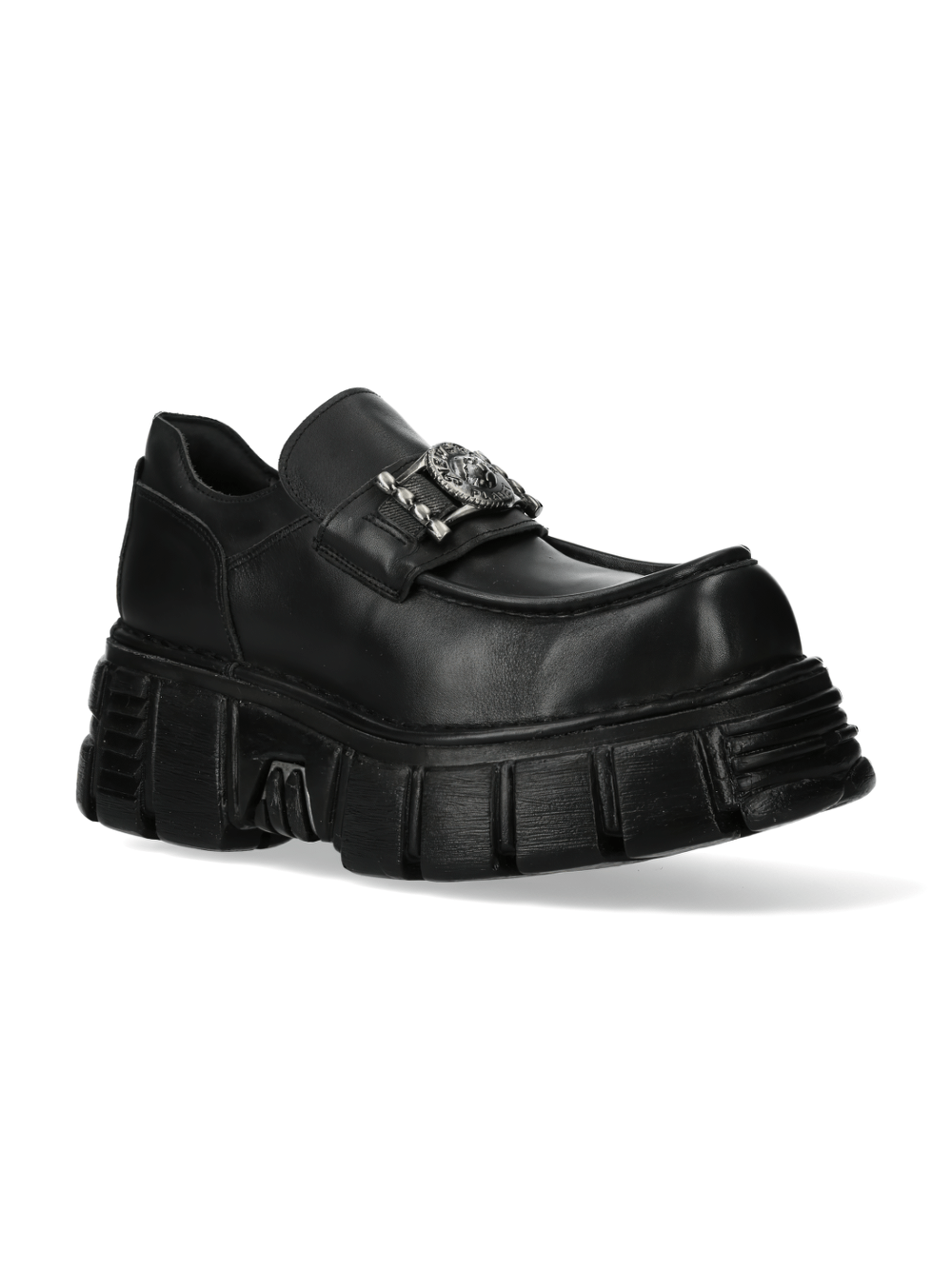 NEW ROCK Men's Urban Rock leather shoes with metallic buckle and chunky platform sole.
