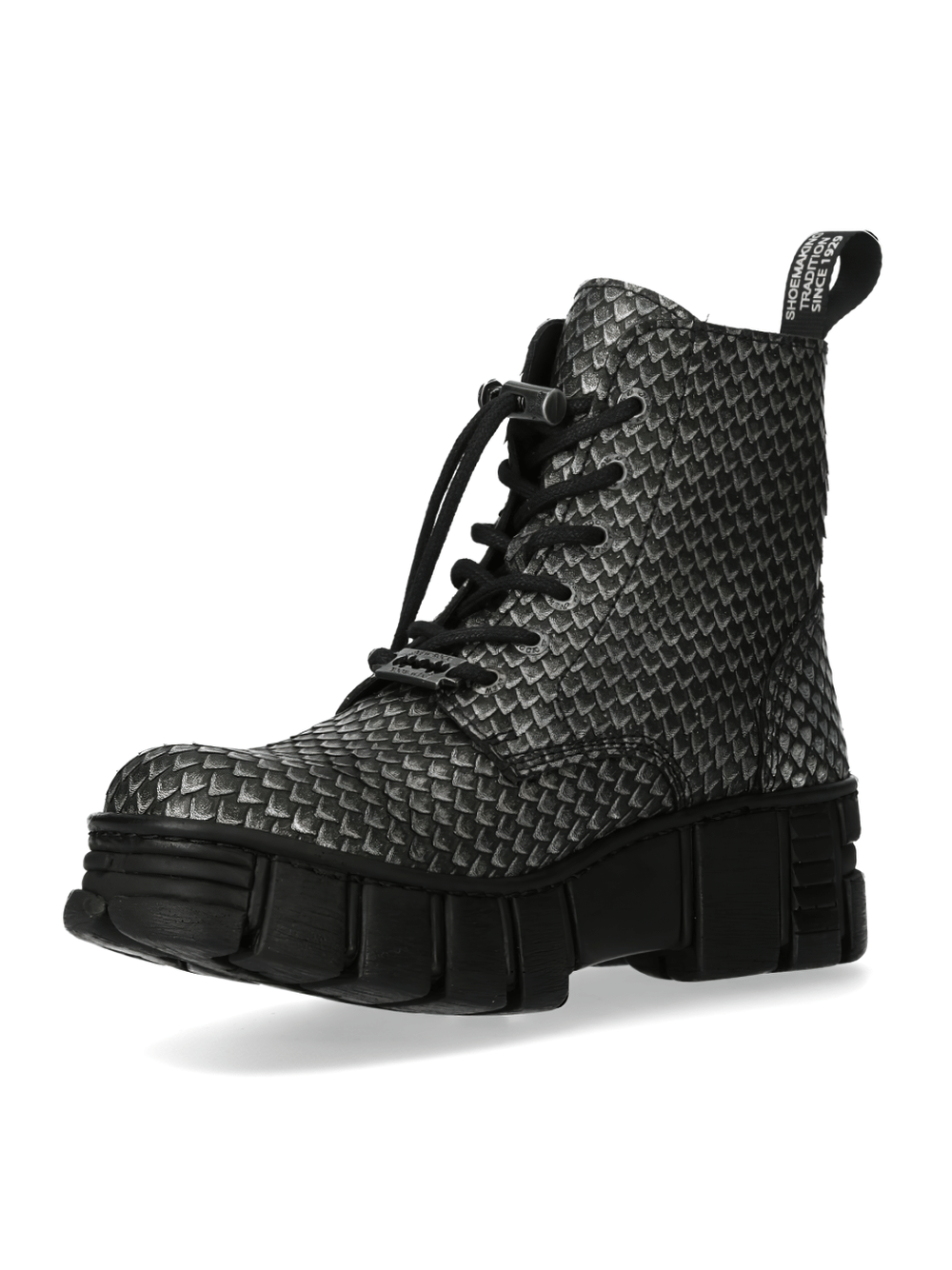 NEW ROCK Urban Textured Scale Black Lace-Up Boots