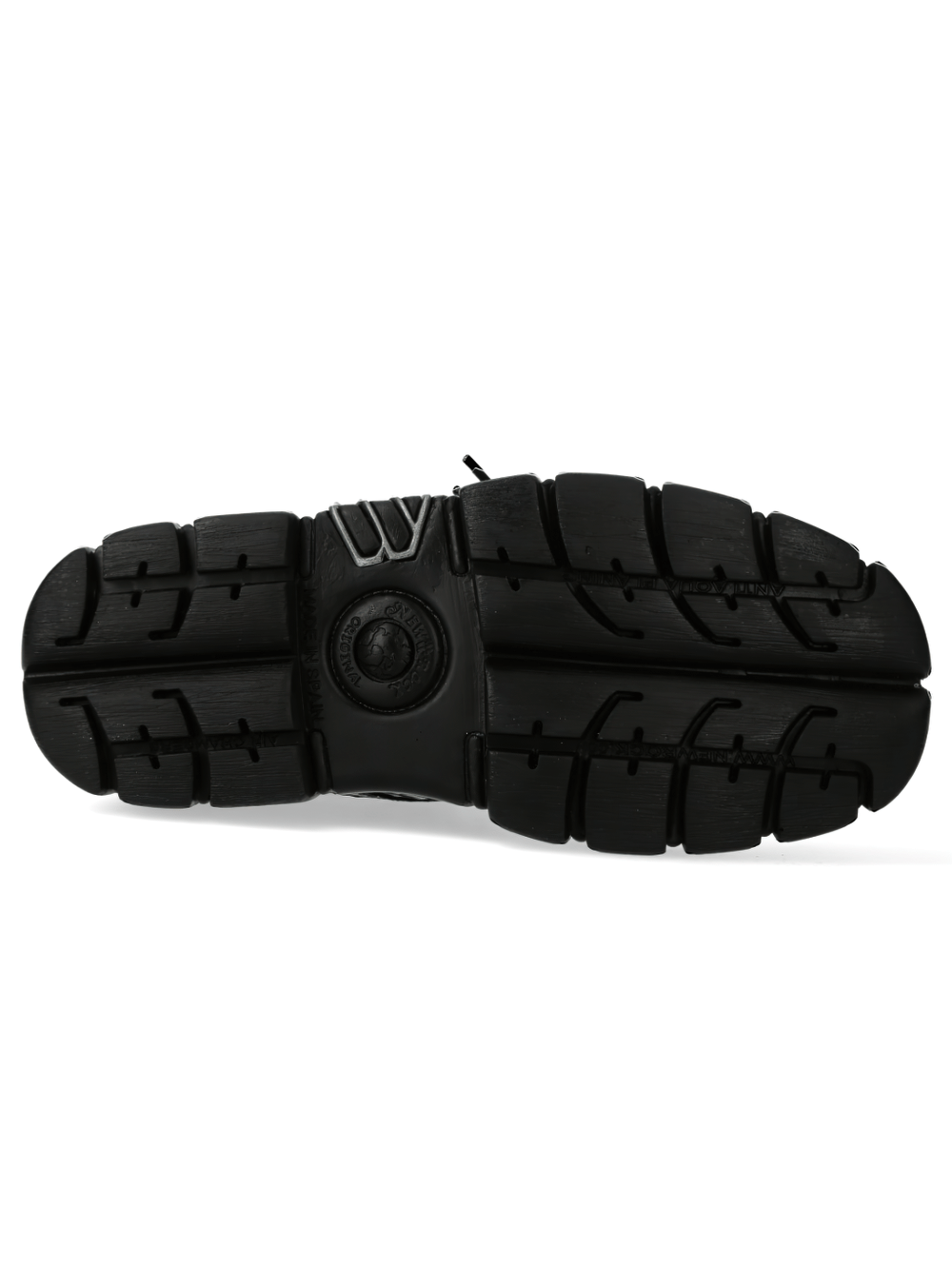 Bottom view of NEW ROCK Men's Urban Black Lace-Up Boots showcasing robust PU-ultra sole and textured tread.