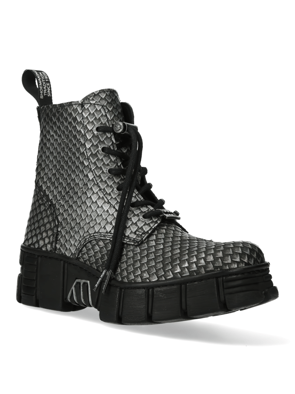 NEW ROCK Urban Textured Scale Black Lace-Up Boots