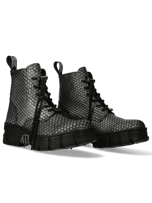 Bottes à lacets noires texturées à écailles urbaines pour femmes NEW ROCK