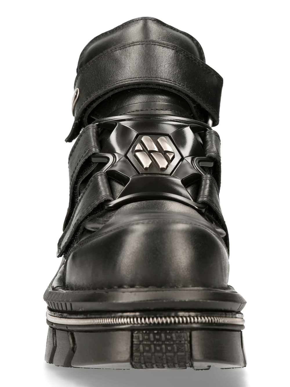 NEW ROCK punk rock black ankle boots featuring velcro closure and metallic accents for a bold style.