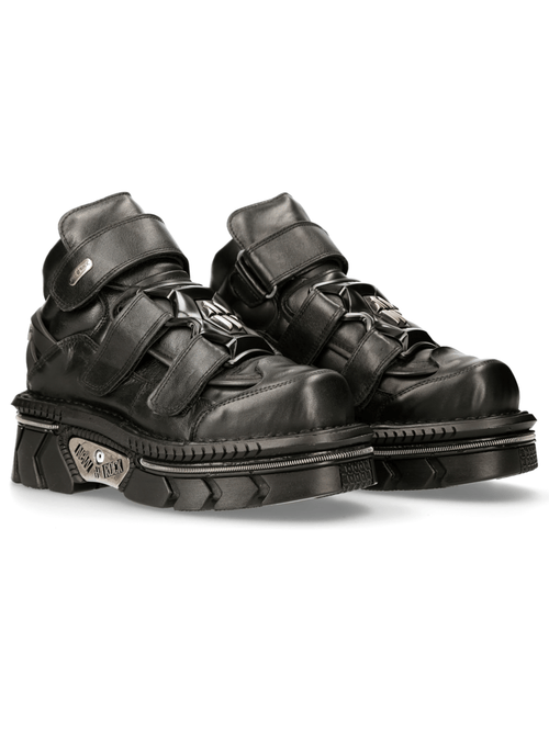 NEUE ROCK Damen Klettverschluss Punk Rock Schwarze Knöchelstiefel