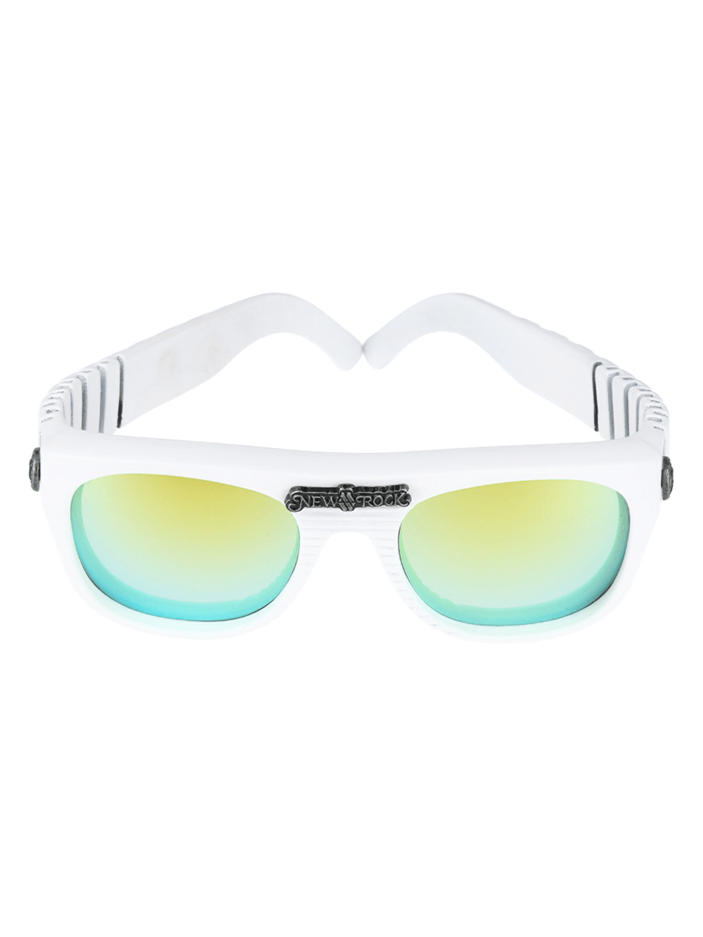 Stylish NEW ROCK white sunglasses with vibrant color-shifting lenses for all genders, perfect for urban rock enthusiasts.