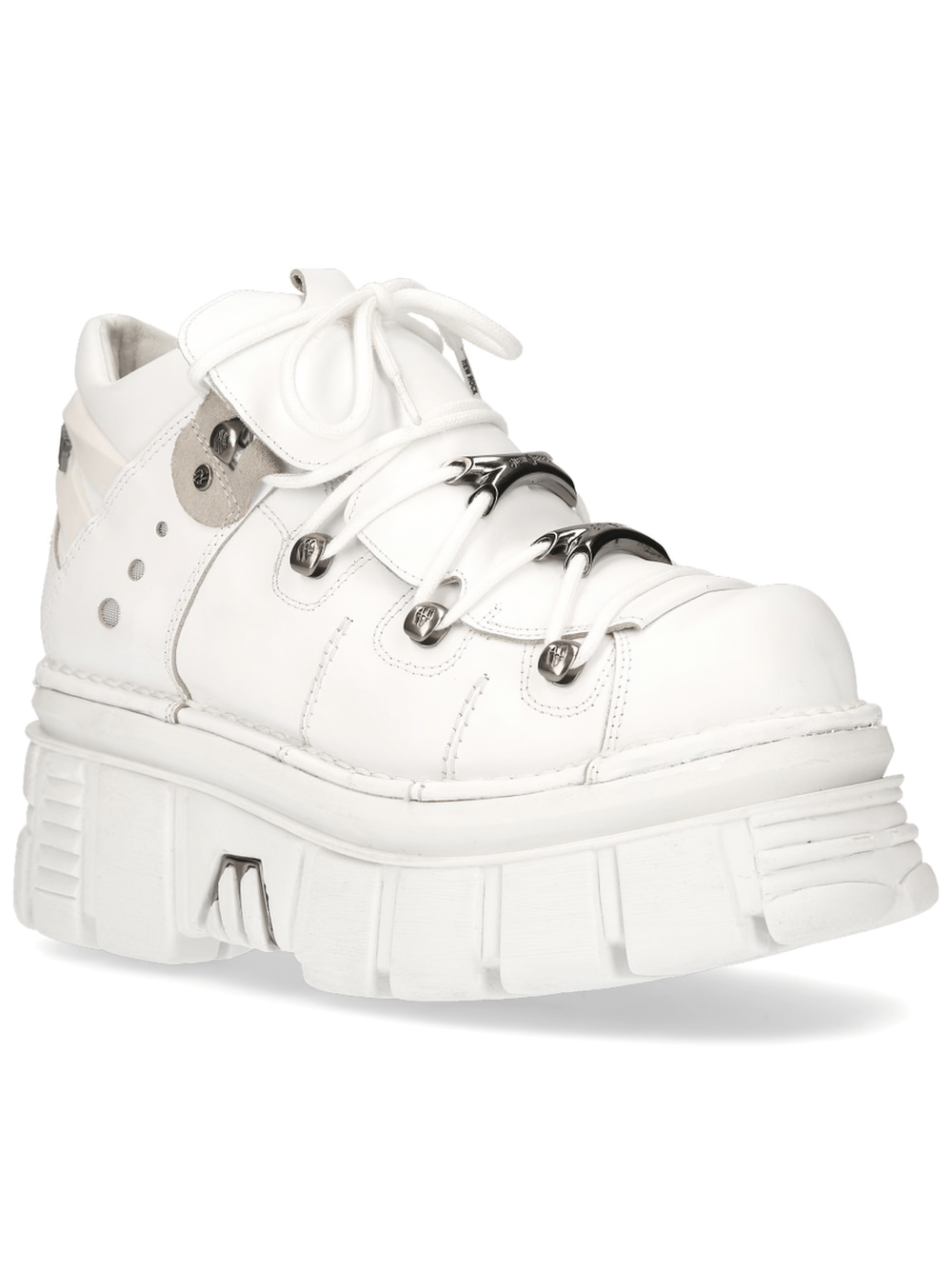 NEW ROCK White Gothic Platform Ankle Boots with laces, unisex punk style, perfect for gothic and heavy rock fashion.