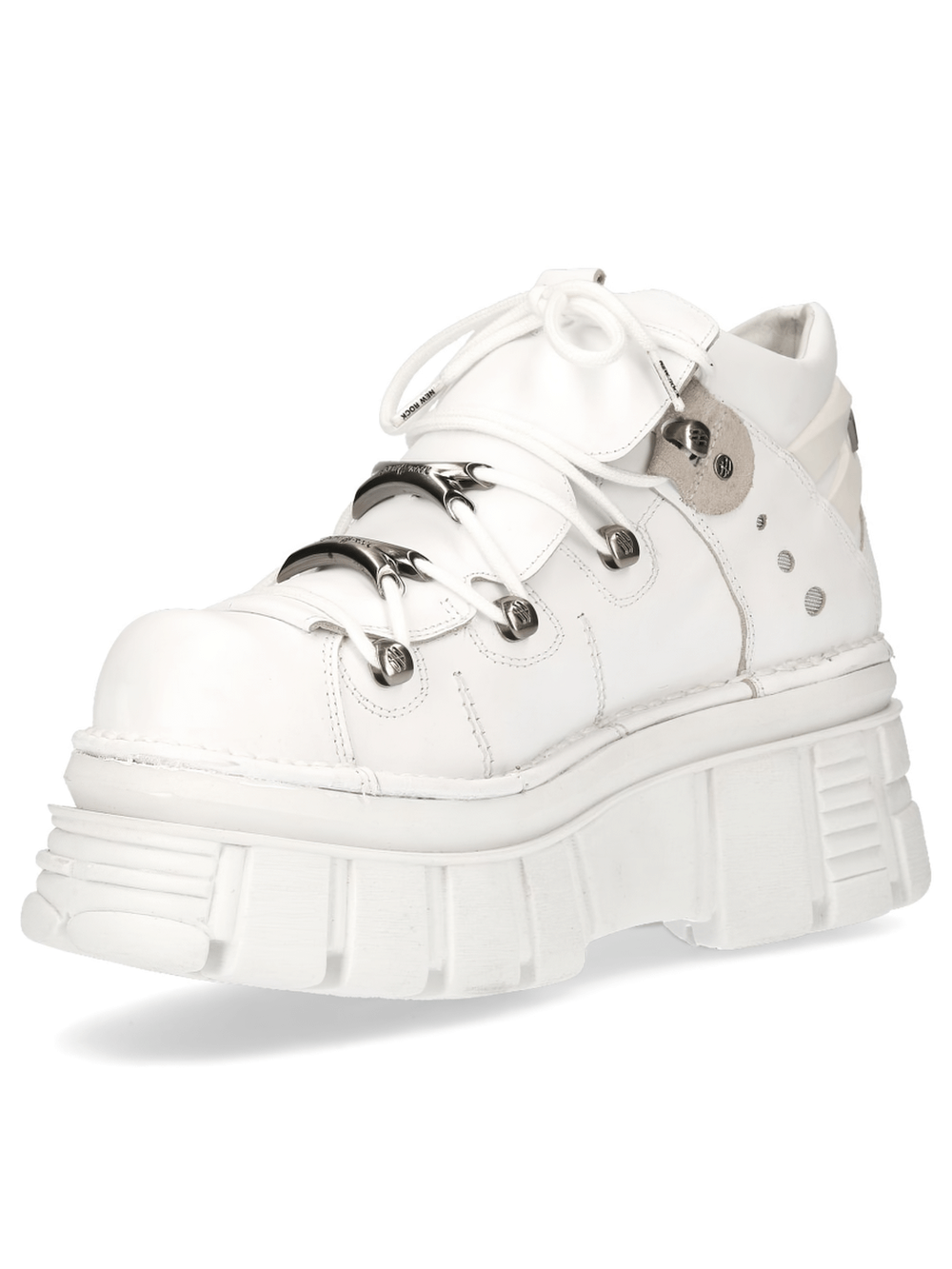 NEW ROCK White Gothic Platform Ankle Boots with laces, featuring a thick platform and punk rock design.