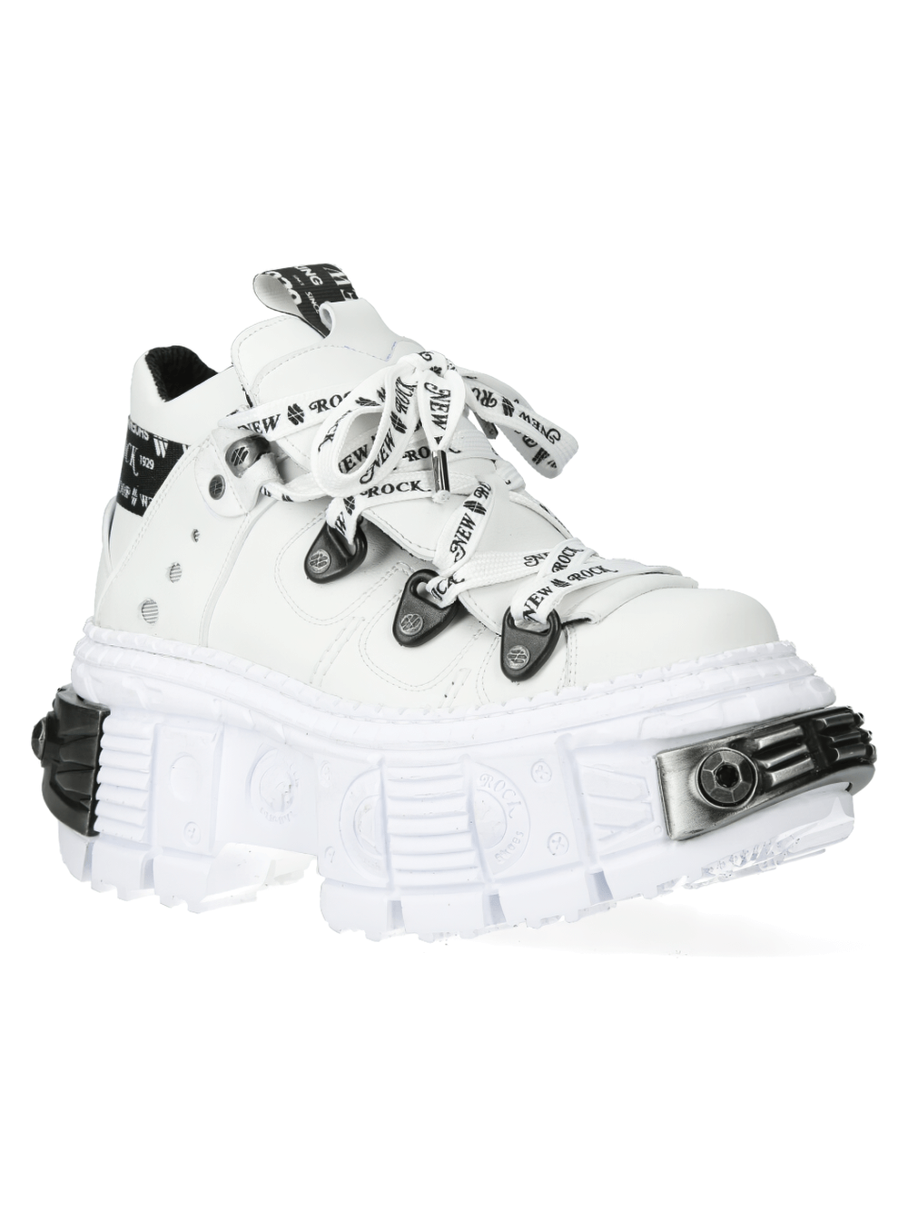 NEW ROCK White Gothic Platform Ankle Boots with metallic details for a stylish punk rock look.