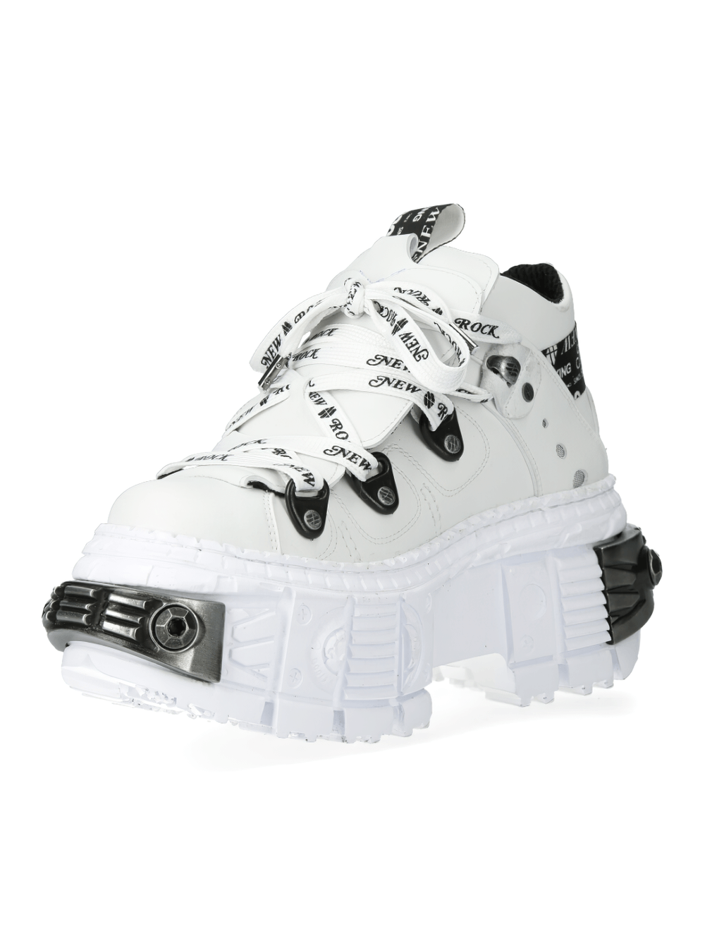 NEW ROCK White Gothic Platform Ankle Boots with metallic accents and bold design for punk rock style.